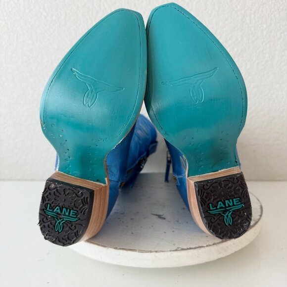 Lane SMOKESHOW Womens Cowboy Boots 7 Blue Leather Western Cowgirl Mid Calf Tall - Picture 11 of 15